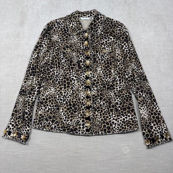 Vtg Laura Ashley Leopard Print Jacket Small Statement Shacket Gems Maximalist - Picture 1 of 8